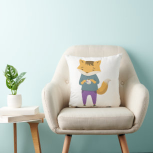 Cute fox with cup of tea cushion