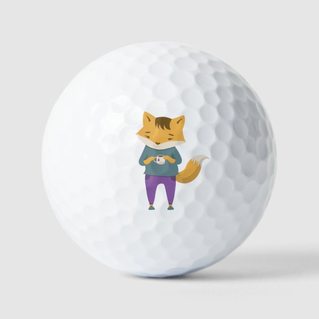Cute fox with cup of tea golf balls (Front)