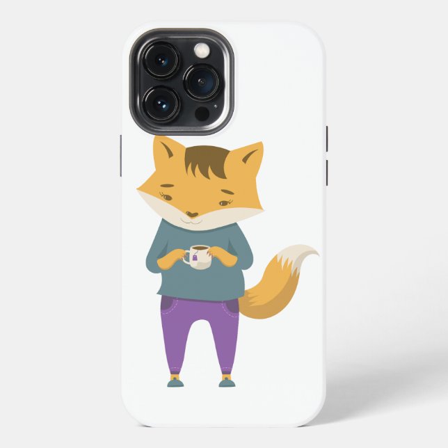 Cute fox with cup of tea iPhone case (Back)