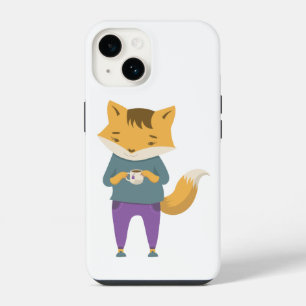 Cute fox with cup of tea iPhone 14 case