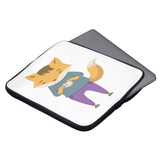 Cute fox with cup of tea laptop sleeve (Front Top)
