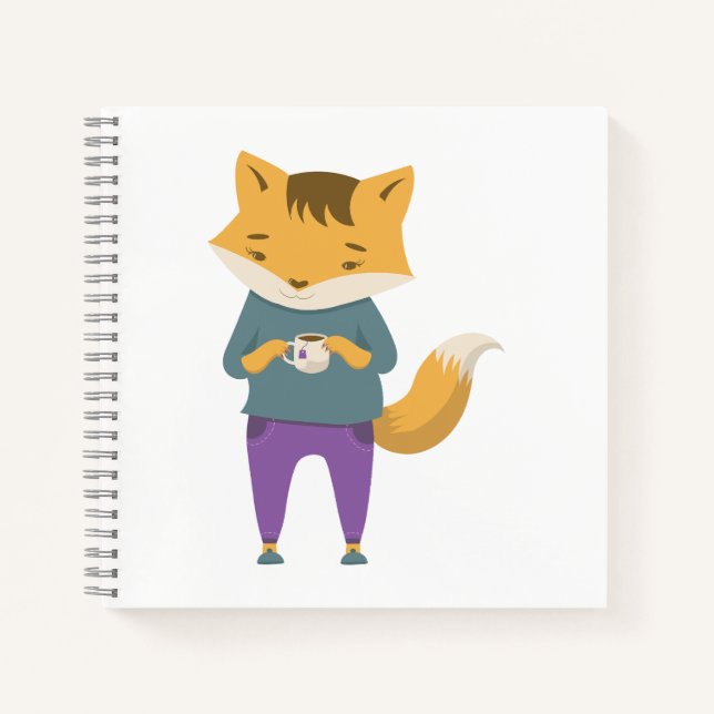Cute fox with cup of tea notebook (Front)