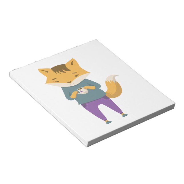 Cute fox with cup of tea notepad (Angled)