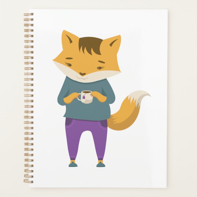 Cute fox with cup of tea planner (Front)