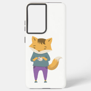 Cute fox with cup of tea samsung galaxy case