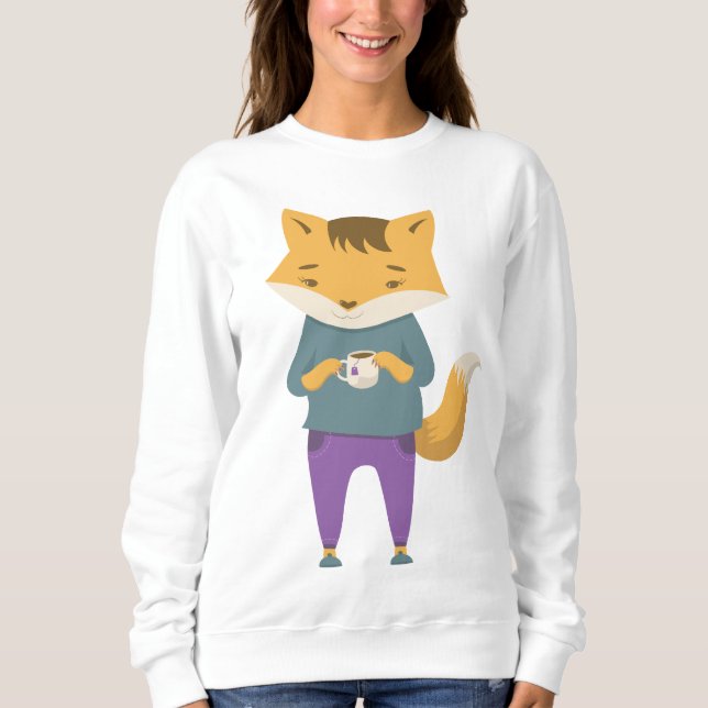 Cute fox with cup of tea sweatshirt (Front)