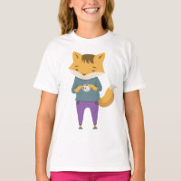 Cute fox with cup of tea