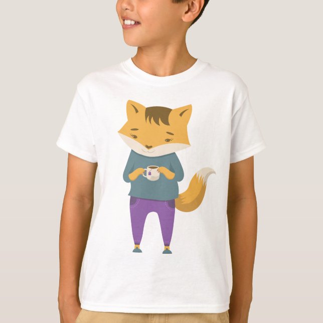 Cute fox with cup of tea T-Shirt (Front)