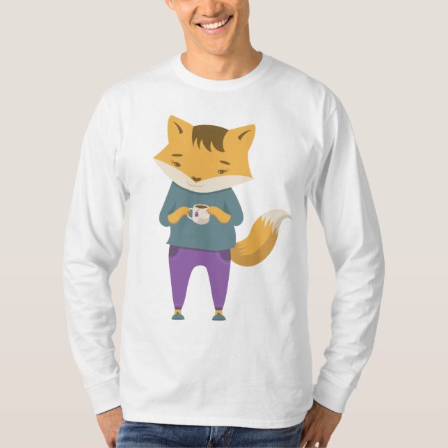 Cute fox with cup of tea T-Shirt (Front)