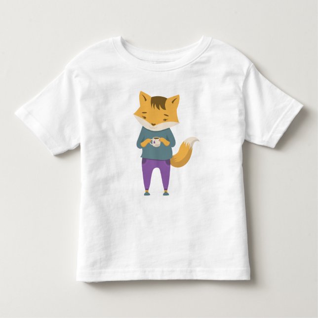 Cute fox with cup of tea toddler T-Shirt (Front)