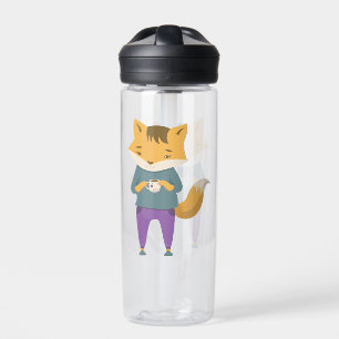 Cute fox with cup of tea water bottle