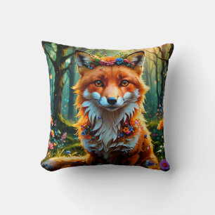 Cute Fox with Floral Crown Cushion