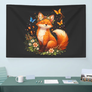 Cute Fox With Flowers Banner