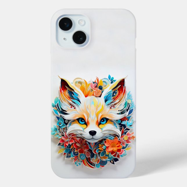 Cute Fox with flowers Paper Cutout Case-Mate iPhone Case (Back)