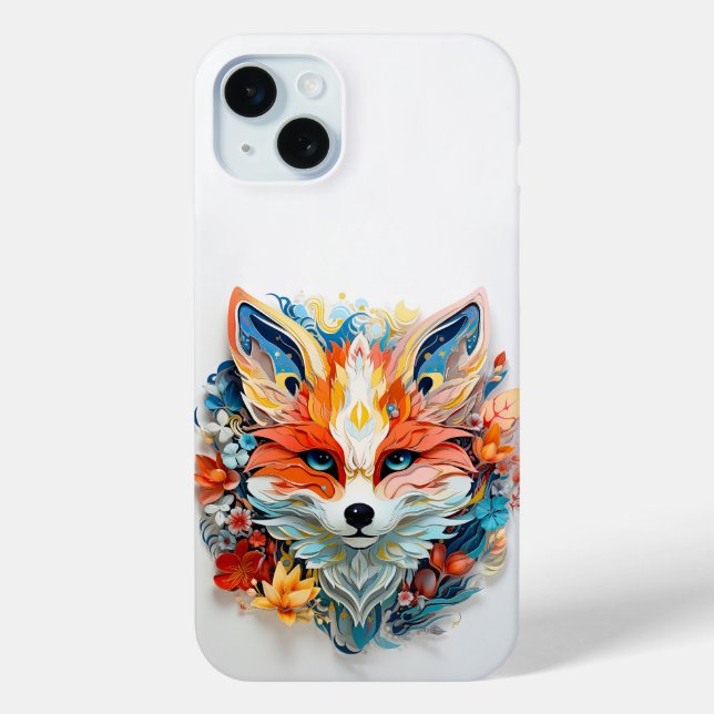 Cute Fox with flowers Paper Cutout Case-Mate iPhone Case (Back)