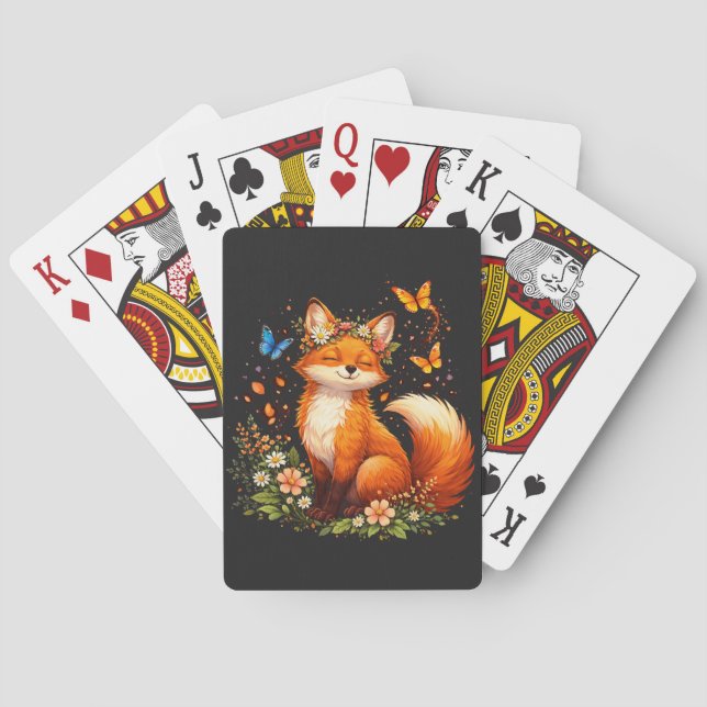 Cute Fox With Flowers Playing Cards (Back)