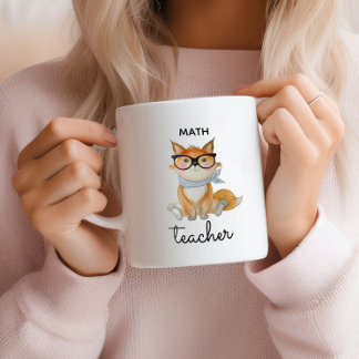 Cute Fox with Glasses Math Teacher Custom Two-Tone Coffee Mug