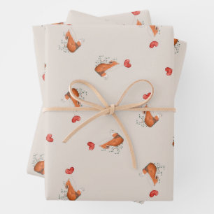 Cute fox with heart shaped balloon brown wrapping paper sheet
