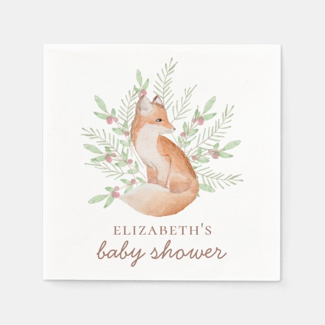 Cute fox. Woodland animal neutral baby shower Napkin (Front)