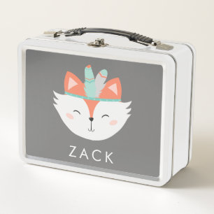 Cute Fox Woodland Boho Forest Critters Arrows Metal Lunch Box