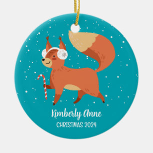 Cute Fox Woodland Christmas Snowy Winter Holiday Ceramic Tree Decoration