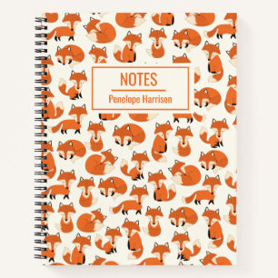 Cute Fox Woodland Forest Pattern Personalised Notebook