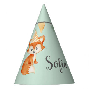 Cute Fox Woodland Party Hat Happy Birthday Mint