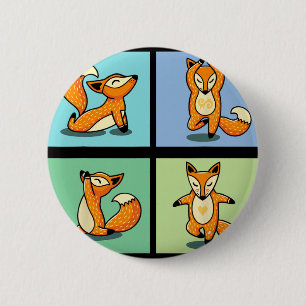 Cute Fox Yoga Animal Meditation Zen Stretch Pose _ 6 Cm Round Badge
