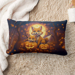 Cute foxes celebrate happy Halloween Lumbar Cushion
