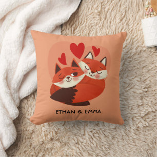 Cute Foxes Couple Personalised Valentine's Day Cushion