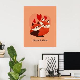 Cute Foxes Couple Personalised Valentine's Day  Poster