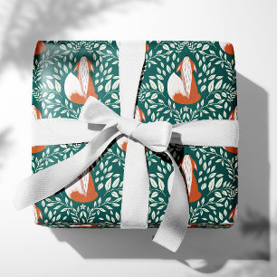 Cute Foxes in Orange and Green Wrapping Paper