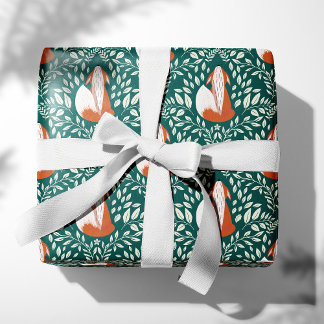 Cute Foxes in Orange and Green Wrapping Paper