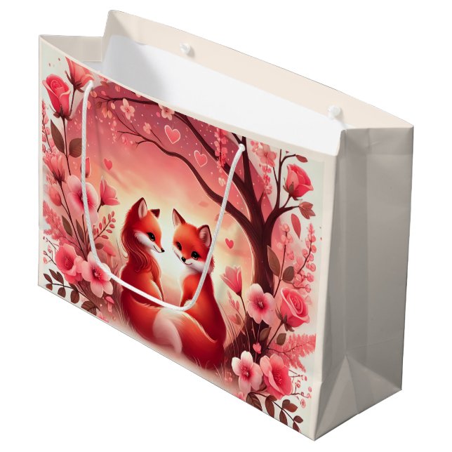 Cute Foxes Large Gift Bag (Front Angled)