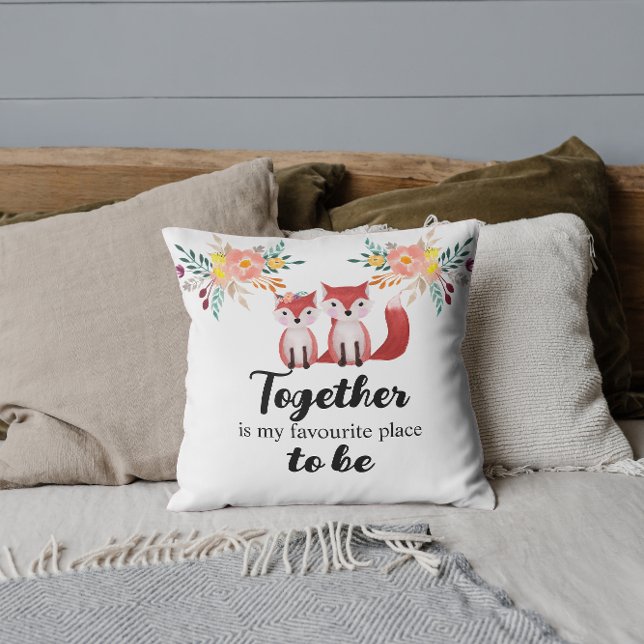 Cute Foxes Together is my Favourite Place Floral Cushion (Creator Uploaded)
