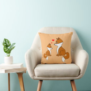Cute foxes with hearts, hand drawn  cushion