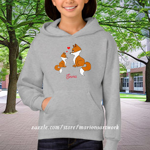 Cute foxes with hearts, hand drawn, personalised