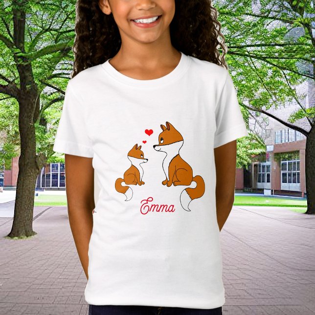 Cute foxes with hearts, hand drawn, personalised T-Shirt (Creator Uploaded)