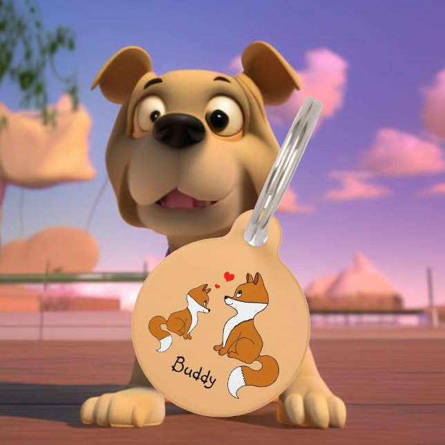 Cute foxes with hearts, hand drawn  pet tag (Creator Uploaded)