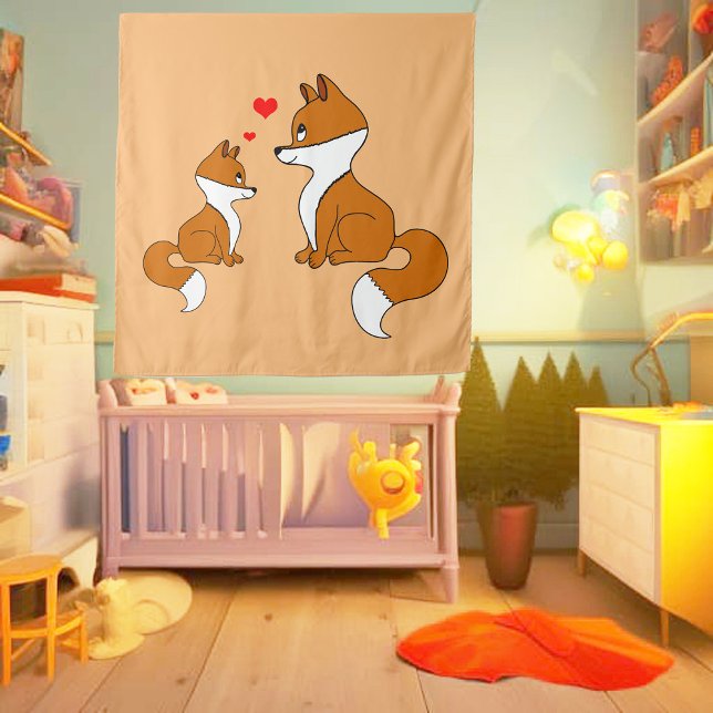 Cute foxes with hearts, hand drawn  tapestry (Creator Uploaded)