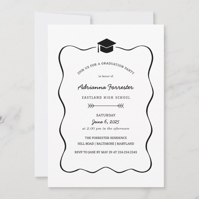 Cute Frame Grad Hat | Minimal Graduation Party Invitation (Front)
