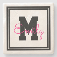 Cute Framed Name & Monogram | Black & Hot Pink