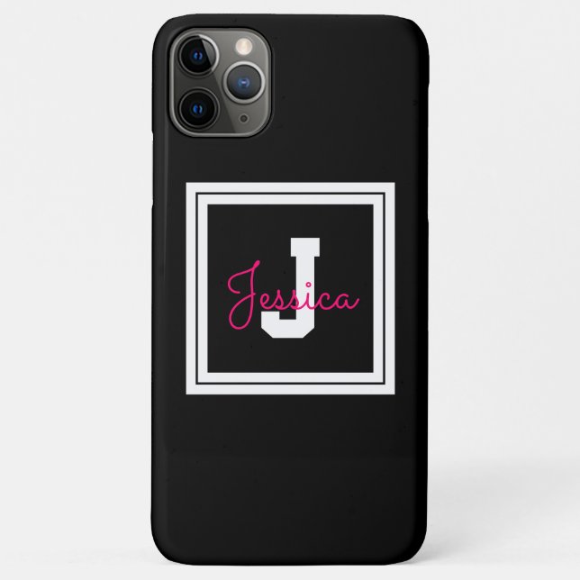 Cute Framed Name & Monogram | Black White & Pink Case-Mate iPhone Case (Back)
