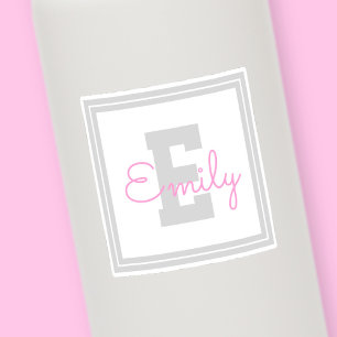 Cute Framed Name & Monogram Light Grey & Pink