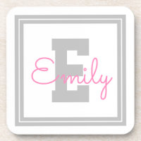 Cute Framed Name & Monogram | Light Grey & Pink