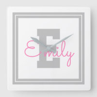 Cute Framed Name & Monogram | Light Grey & Pink