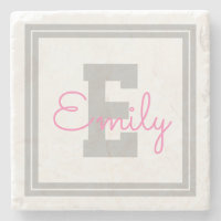 Cute Framed Name & Monogram | Light Grey & Pink