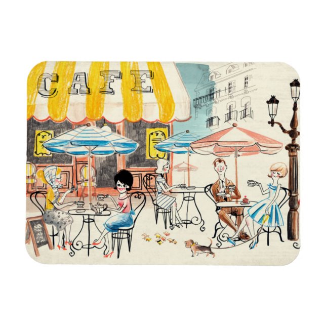 Cute France Café Scene Sketch Magnet (Horizontal)