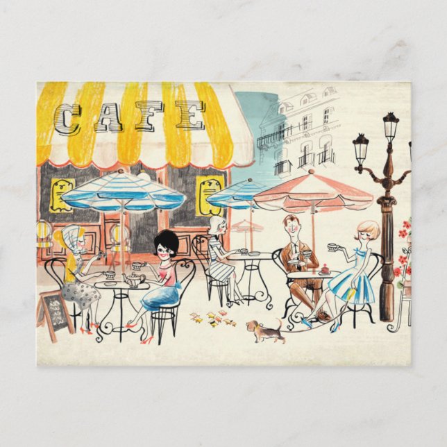 Cute France Café Scene Sketch Postcard (Front)