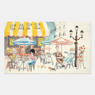 Cute France Café Scene Sketch Rectangular Sticker